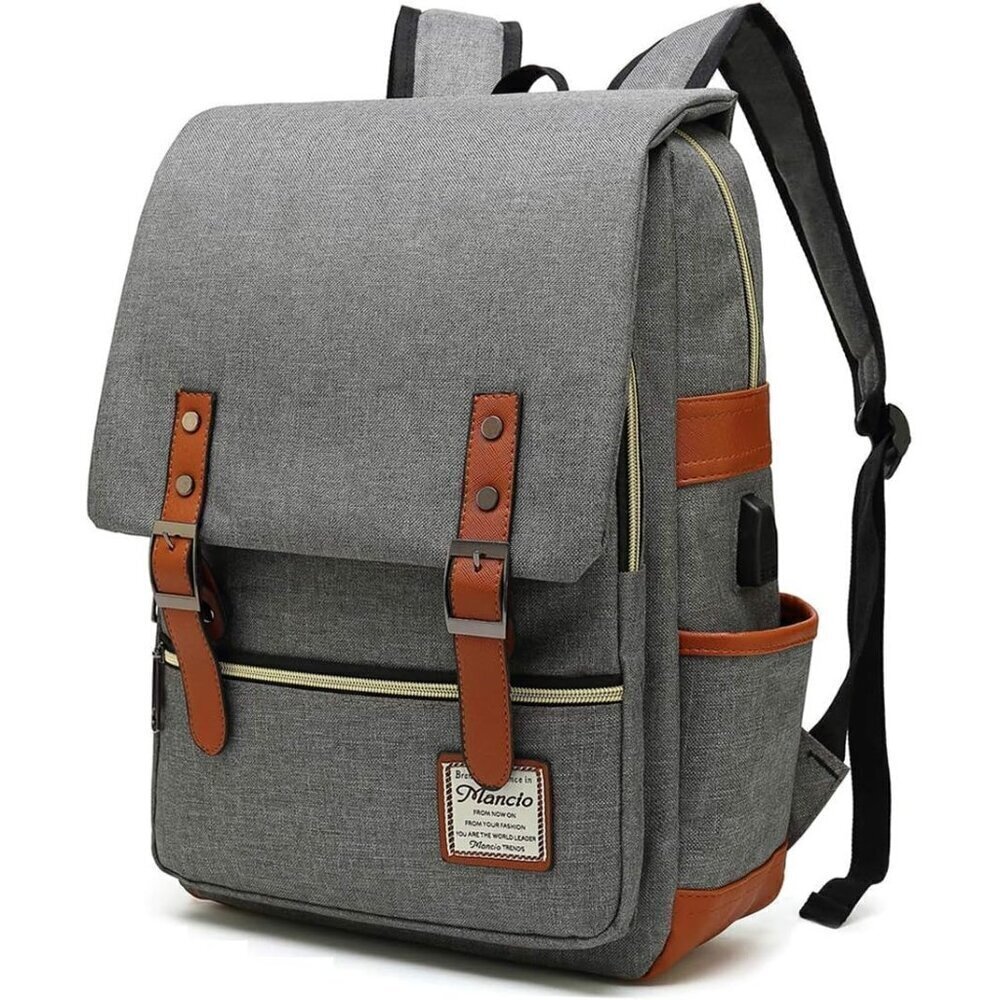 Mancio Slim Vintage grey Laptop Backpack For women, Men of Traveling bag